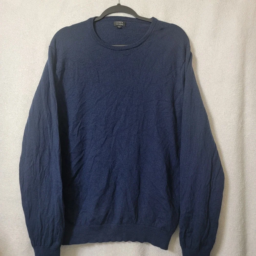 J.‎ Crew Merino Wool Light Sweater Size XL Navy Blue Preppy Quiet Luxury Casual